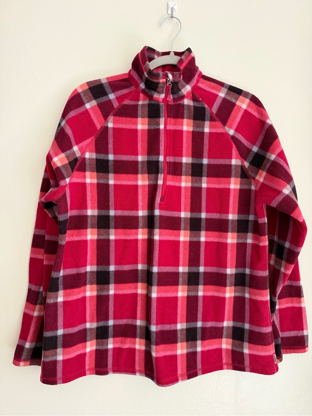 EDDIE BAUER Plaid Fleece 1/4 Zip Pullover Comfy Cozy - Women's Size XL - Pink